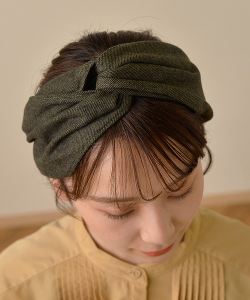 Monocoro toppi（モノコロトッピ）の「ウール ヘリンボーン クロス ヘアターバン（ヘアバンド・レディース・アイボリー/モカ/チャコールグレー/ベージュ・フリー）」の10枚目の写真
