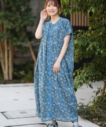 チチカカ | エコフレンドリー フラワーブロックプリントワンピース(シャツワンピース)