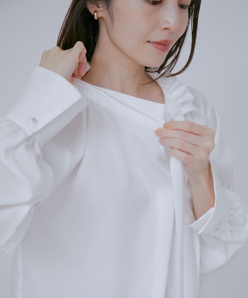 VIS(ビス)の「【洗える】フリルネックシャーリングブラウス(シャツ/ブラウス・レディース・ホワイト/イエロー系その他3/ホワイト系その他・FREE)」の9枚目の写真