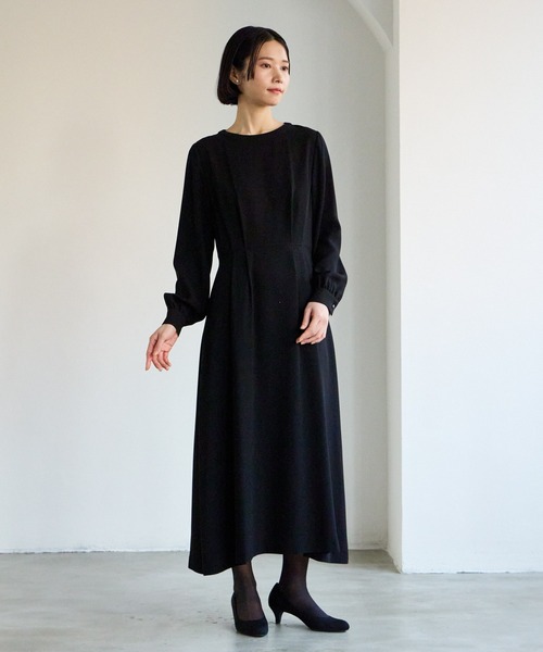 【未使用タグ付】エメ 高級 ブラックフォーマル Vネックベルベットロングドレス 喪服・礼服】【WEB限定】ベルト付きブラックフォーマル