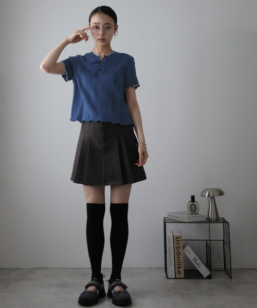 Girly Doll(ガーリードール)の「メロウレースアップトップス(ニット/セーター・レディース・ネイビー/ブラック/ベージュ/ホワイト/ピンク/イエロー・F)」の18枚目の写真