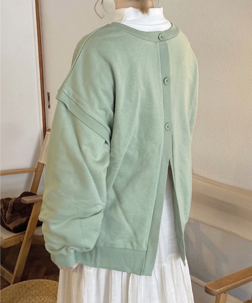 shopnikoniko(ショップニコニコ)の「前後2way スウェットカーディガン(カーディガン/ボレロ・レディース・ブラック/ホワイト/パープル/グレー/グリーン・フリー)」の7枚目の写真