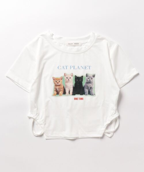 HALEY PESCA（ヘーリーペスカ）の「HALEY PESCA/ショート丈 ネコプリント デザインTシャツ（Tシャツ/カットソー・レディース・ホワイト・MEDIUM/LARGE）」の10枚目の写真