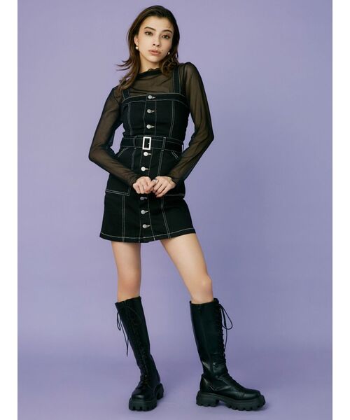 EVRIS（エヴリス）の「デニムジャンスカ（ジャンパースカート・レディース・ライトブルー/ブラック・MEDIUM/SMALL）」の5枚目の写真