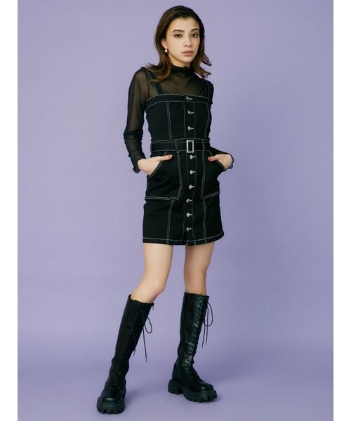 EVRIS（エヴリス）の「デニムジャンスカ（ジャンパースカート・レディース・ライトブルー/ブラック・MEDIUM/SMALL）」の6枚目の写真