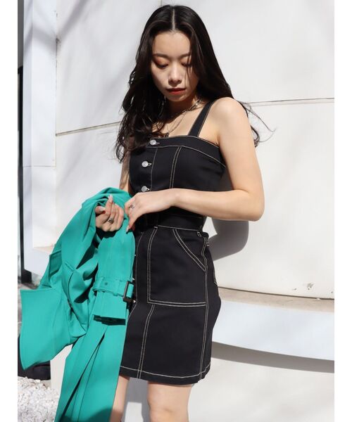 EVRIS（エヴリス）の「デニムジャンスカ（ジャンパースカート・レディース・ライトブルー/ブラック・MEDIUM/SMALL）」の9枚目の写真