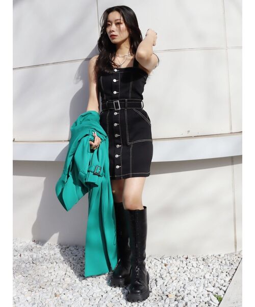 EVRIS（エヴリス）の「デニムジャンスカ（ジャンパースカート・レディース・ライトブルー/ブラック・MEDIUM/SMALL）」の14枚目の写真