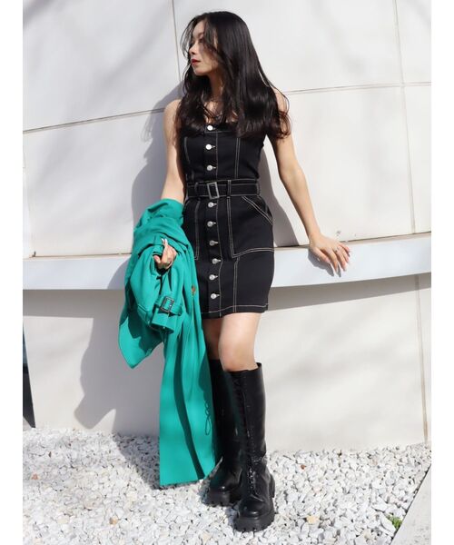 EVRIS（エヴリス）の「デニムジャンスカ（ジャンパースカート・レディース・ライトブルー/ブラック・MEDIUM/SMALL）」の15枚目の写真