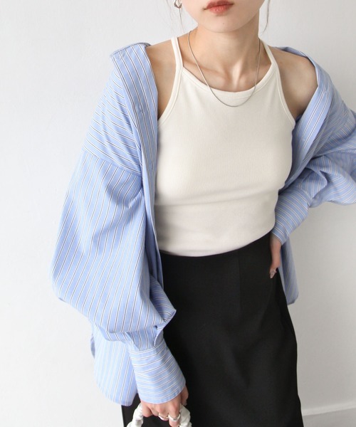 Chillfar（チルファー）の「テレコカップ付きアメスリタンク（タンクトップ・レディース・チャコール/ブルー/オフホワイト/ブラック/グレイッシュベージュ・FREE）」の2枚目の写真