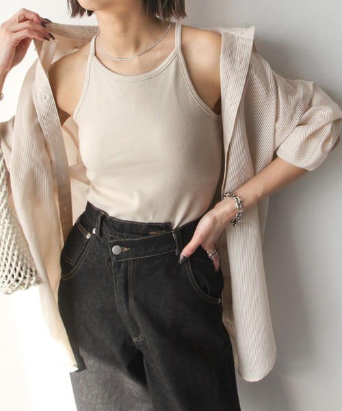 Chillfar（チルファー）の「テレコカップ付きアメスリタンク（タンクトップ・レディース・チャコール/ブルー/オフホワイト/ブラック/グレイッシュベージュ・FREE）」の5枚目の写真