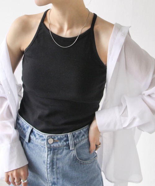 Chillfar（チルファー）の「テレコカップ付きアメスリタンク（タンクトップ・レディース・チャコール/ブルー/オフホワイト/ブラック/グレイッシュベージュ・FREE）」の3枚目の写真