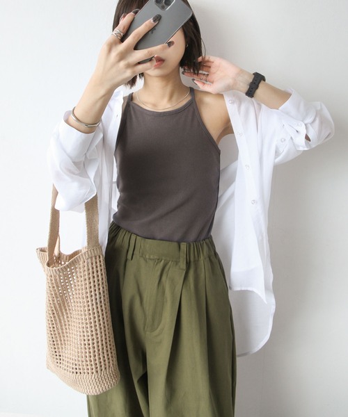 Chillfar（チルファー）の「テレコカップ付きアメスリタンク（タンクトップ・レディース・チャコール/ブルー/オフホワイト/ブラック/グレイッシュベージュ・FREE）」の7枚目の写真