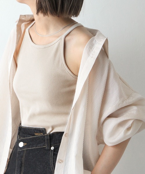 Chillfar（チルファー）の「テレコカップ付きアメスリタンク（タンクトップ・レディース・チャコール/ブルー/オフホワイト/ブラック/グレイッシュベージュ・FREE）」の15枚目の写真