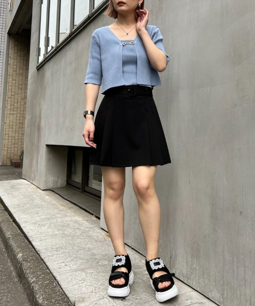 INGNI(イング)の「フロントチェーン付半袖ボレロニット+キャミSET(アンサンブル・レディース・ブラック/サックスブルー/ライトグリーン/アイボリー・M)」の8枚目の写真