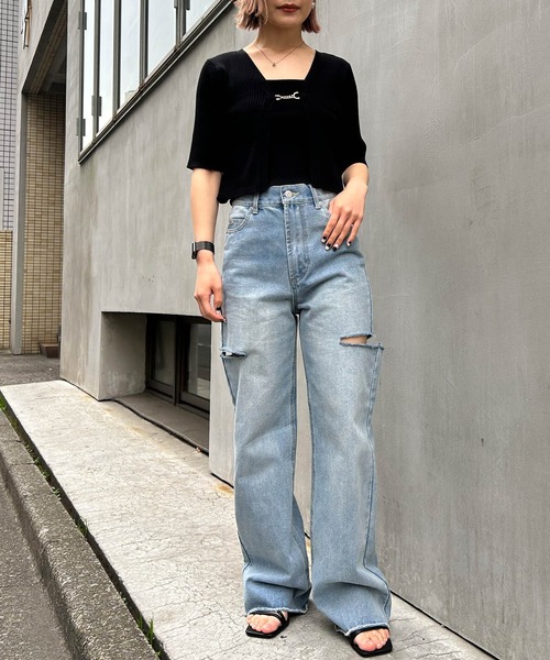 INGNI(イング)の「フロントチェーン付半袖ボレロニット+キャミSET(アンサンブル・レディース・ブラック/サックスブルー/ライトグリーン/アイボリー・M)」の11枚目の写真