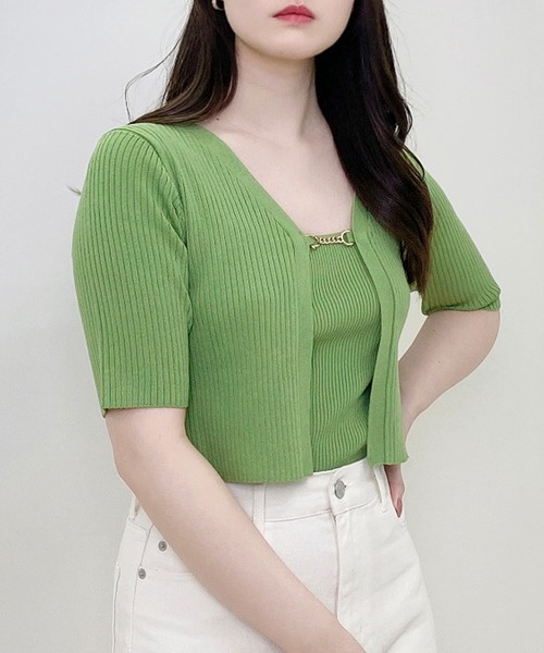 INGNI(イング)の「フロントチェーン付半袖ボレロニット+キャミSET(アンサンブル・レディース・ブラック/サックスブルー/ライトグリーン/アイボリー・M)」の15枚目の写真