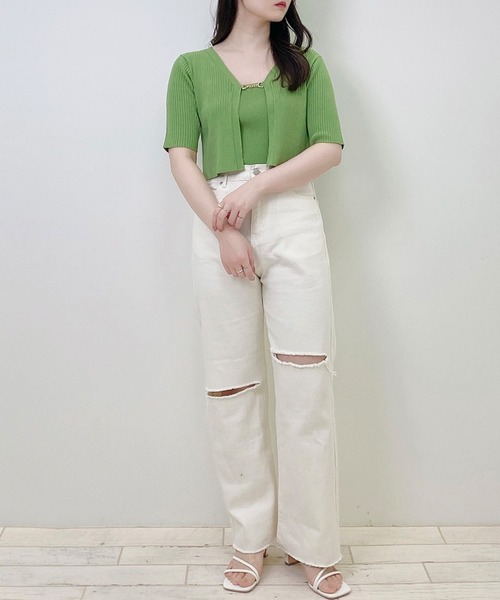 INGNI(イング)の「フロントチェーン付半袖ボレロニット+キャミSET(アンサンブル・レディース・ブラック/サックスブルー/ライトグリーン/アイボリー・M)」の17枚目の写真