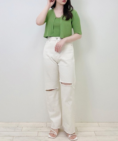 INGNI(イング)の「フロントチェーン付半袖ボレロニット+キャミSET(アンサンブル・レディース・ブラック/サックスブルー/ライトグリーン/アイボリー・M)」の18枚目の写真