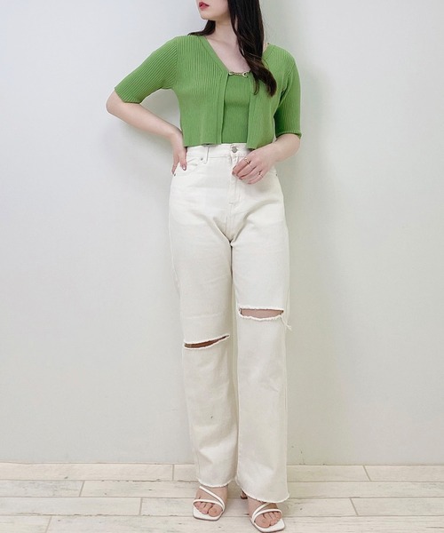 INGNI(イング)の「フロントチェーン付半袖ボレロニット+キャミSET(アンサンブル・レディース・ブラック/サックスブルー/ライトグリーン/アイボリー・M)」の19枚目の写真