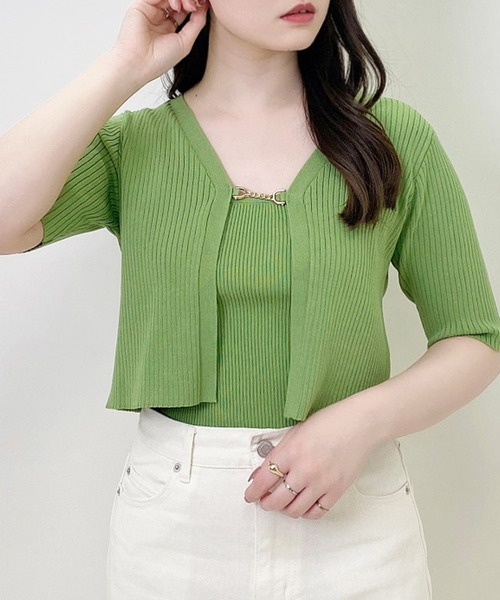 INGNI(イング)の「フロントチェーン付半袖ボレロニット+キャミSET(アンサンブル・レディース・ブラック/サックスブルー/ライトグリーン/アイボリー・M)」の14枚目の写真