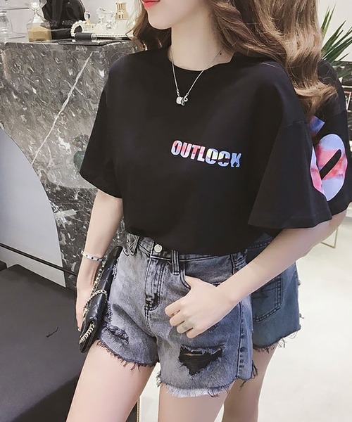 NinaetLina(ニナエリナ)の「バックプリント半袖カットソー(Tシャツ/カットソー・レディース・ホワイト/ブラック・M/L/XL)」の6枚目の写真
