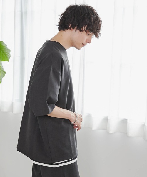 WEGO（ウィゴー）の「WEGO/【セットアップ対応】リネンライク プルオーバーBIGシャツ（シャツ/ブラウス・メンズ・ベージュ/スミクロ・MEDIUM/LARGE）」の10枚目の写真