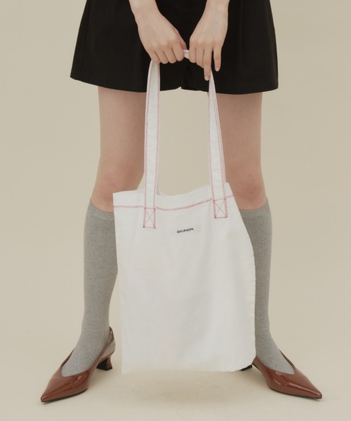 GIUNON（ジウノン）の「logo stitch tote bag / ロゴステッチトートバッグ（トートバッグ・レディース・ブラウン/ホワイト/ネイビー・FREE）」の4枚目の写真