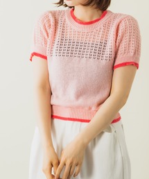 配色ハーフスリーブニット