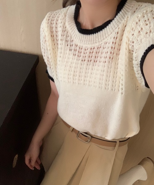 mebole(メボレ)の「配色ハーフスリーブニット(ニット/セーター・レディース・グリーン/グレー/ピンク/ホワイト・FREE)」の19枚目の写真