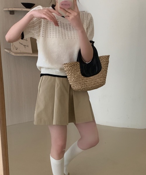 mebole(メボレ)の「配色ハーフスリーブニット(ニット/セーター・レディース・グリーン/グレー/ピンク/ホワイト・FREE)」の16枚目の写真