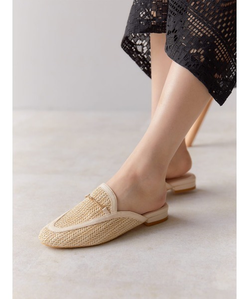 rattan flat mule