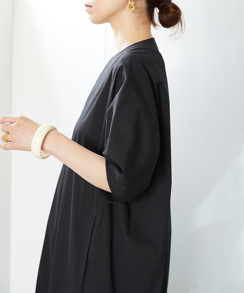 美品 TICCA ティッカ キーネックワンピース ロング 半袖 コットン セール】【TICCA/ティッカ】キーネックワンピース（ワンピース