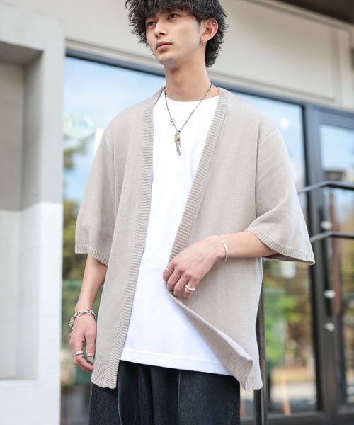 ADMIX/ATELIER SAB MEN(アドミックスアトリエサブメン)の「麻コットン サマーニット / オーバーサイズ 5分袖 ボレロ カーディガン(カーディガン/ボレロ・メンズ・ライトグレー/ブラック/ネイビー/ブルーグレー/ライトベージュ・48/50/52)」の4枚目の写真