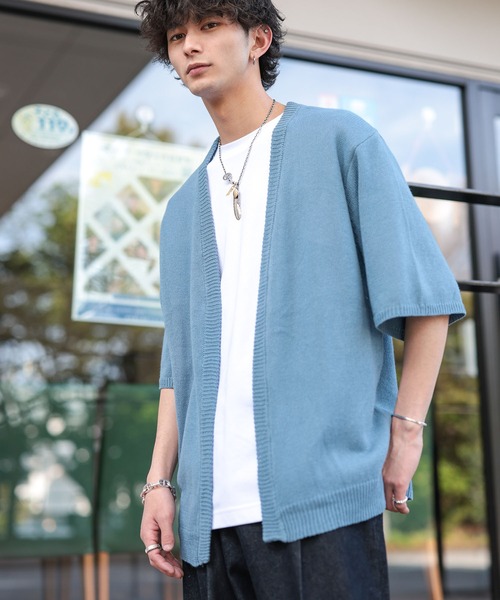 ADMIX/ATELIER SAB MEN(アドミックスアトリエサブメン)の「麻コットン サマーニット / オーバーサイズ 5分袖 ボレロ カーディガン(カーディガン/ボレロ・メンズ・ライトグレー/ブラック/ネイビー/ブルーグレー/ライトベージュ・48/50/52)」の3枚目の写真