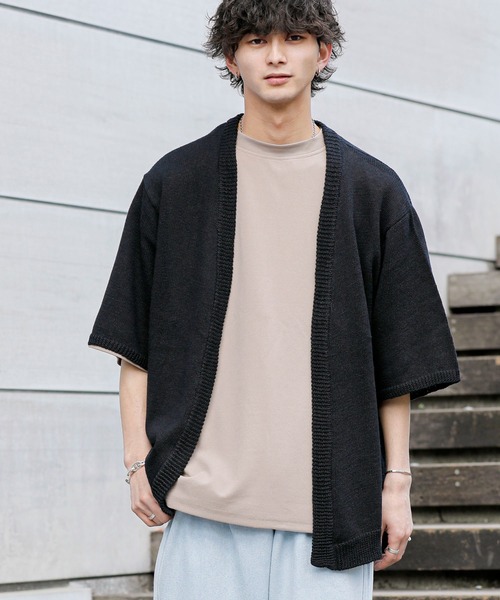 ADMIX/ATELIER SAB MEN(アドミックスアトリエサブメン)の「麻コットン サマーニット / オーバーサイズ 5分袖 ボレロ カーディガン(カーディガン/ボレロ・メンズ・ライトグレー/ブラック/ネイビー/ブルーグレー/ライトベージュ・48/50/52)」の1枚目の写真