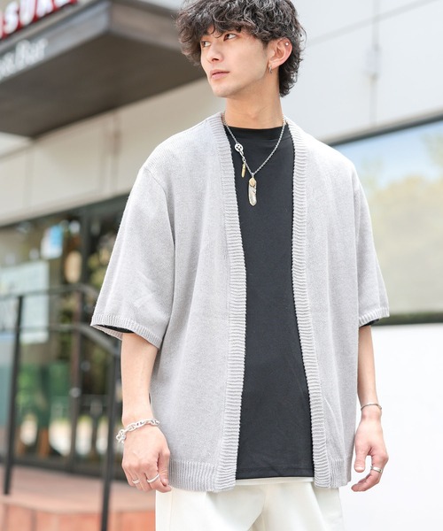 ADMIX/ATELIER SAB MEN(アドミックスアトリエサブメン)の「麻コットン サマーニット / オーバーサイズ 5分袖 ボレロ カーディガン(カーディガン/ボレロ・メンズ・ライトグレー/ブラック/ネイビー/ブルーグレー/ライトベージュ・48/50/52)」の6枚目の写真