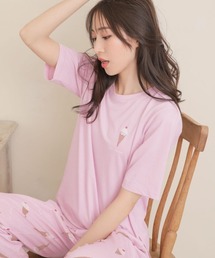 aimerfeel（エメフィール）の「▼【ロングボトムで大人かわいく冷え対策】モチーフプリント ロングパンツ 半袖 上下セット（ルームウェア/パジャマ）」