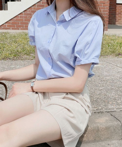 SONA（ソナ）の「SONA 半袖ロールアップデイリーシャツ（シャツ/ブラウス・レディース・ピンク/スカイブルー/ホワイト・FREE）」の21枚目の写真