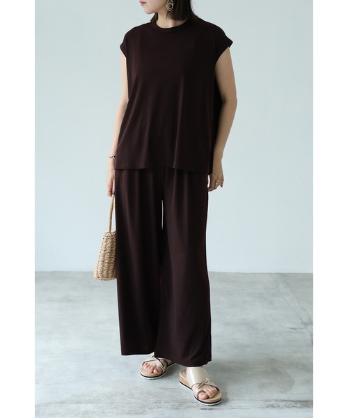 each（イーチ）の「フレンチスリーブセットアップ（その他トップス・レディース・マスタード/ダークブラウン/ブラック/ブルー/ライトグリーン/イエロー/コーラル/ラベンダー・M-L/FREE）」の3枚目の写真