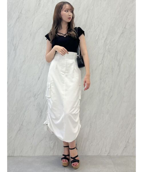 dazzlin（ダズリン）の「サイドポケットドロストスカート（スカート・レディース・ピンク/ブラック/オフホワイト・SMALL/MEDIUM）」の10枚目の写真