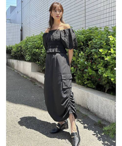 dazzlin（ダズリン）の「サイドポケットドロストスカート（スカート・レディース・ピンク/ブラック/オフホワイト・SMALL/MEDIUM）」の12枚目の写真