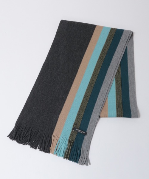 【セール】【V.FRAAS(ヴィ・フラース)】マルチストライプ＆無地柄 ラッセル編みマフラー（マフラー）｜CROWDED CLOSET（クラウデッドクローゼット）