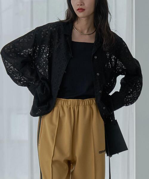 coen（コーエン）の「レース開襟シャツ（シャツ/ブラウス・レディース・ホワイト/ブラック/ベージュ・M/L）」の2枚目の写真