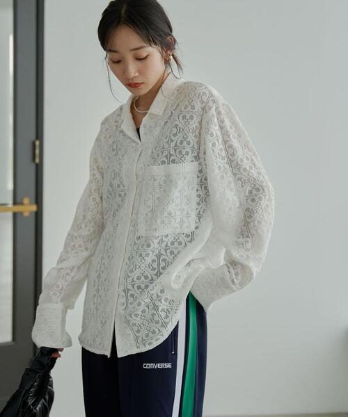 coen（コーエン）の「レース開襟シャツ（シャツ/ブラウス・レディース・ホワイト/ブラック/ベージュ・M/L）」の21枚目の写真