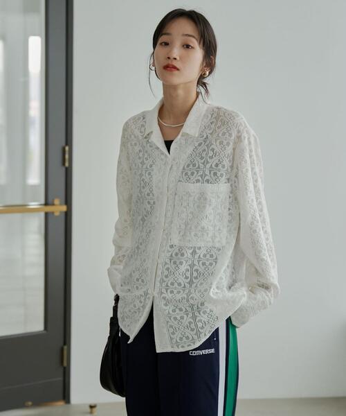 coen（コーエン）の「レース開襟シャツ（シャツ/ブラウス・レディース・ホワイト/ブラック/ベージュ・M/L）」の22枚目の写真
