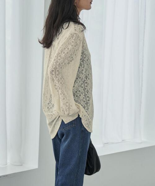 coen（コーエン）の「レース開襟シャツ（シャツ/ブラウス・レディース・ホワイト/ブラック/ベージュ・M/L）」の4枚目の写真