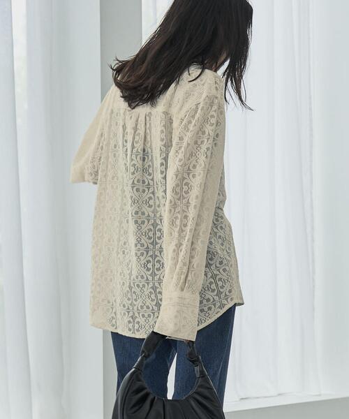 coen（コーエン）の「レース開襟シャツ（シャツ/ブラウス・レディース・ホワイト/ブラック/ベージュ・M/L）」の5枚目の写真