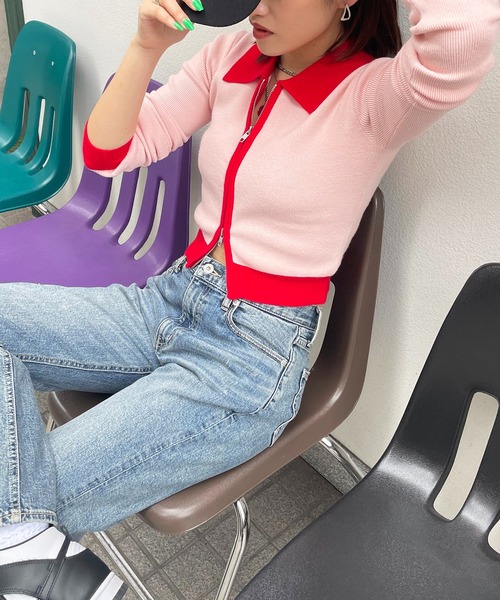 SPIRALGIRL(スパイラルガール)の「バイカラーダブルZIPニットトップス(ニット/セーター・レディース・ブラック/ピンク/グリーン・FREE)」の8枚目の写真