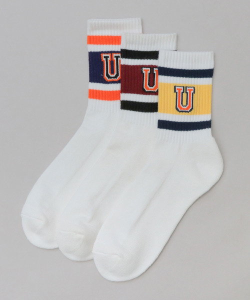 UNIVERSAL OVERALL（ユニバーサルオーバーオール）の「＜3足セット＞ 3P 底パイル カレッジロゴ クルーソックス（ソックス/靴下・メンズ・その他1/その他・FREE）」の2枚目の写真