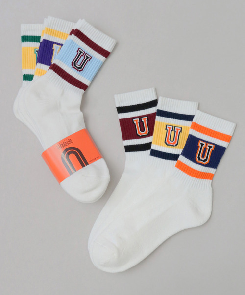UNIVERSAL OVERALL（ユニバーサルオーバーオール）の「＜3足セット＞ 3P 底パイル カレッジロゴ クルーソックス（ソックス/靴下・メンズ・その他1/その他・FREE）」の5枚目の写真